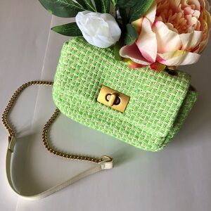 H&M Green Tweed Chain Shoulder Bag